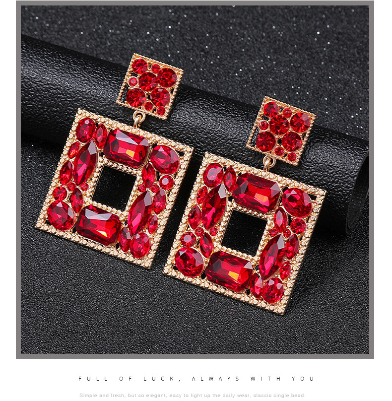 Alloy Material Exaggerated Square Alloy Inlay Rhinestones Women's Earrings 1 Pair