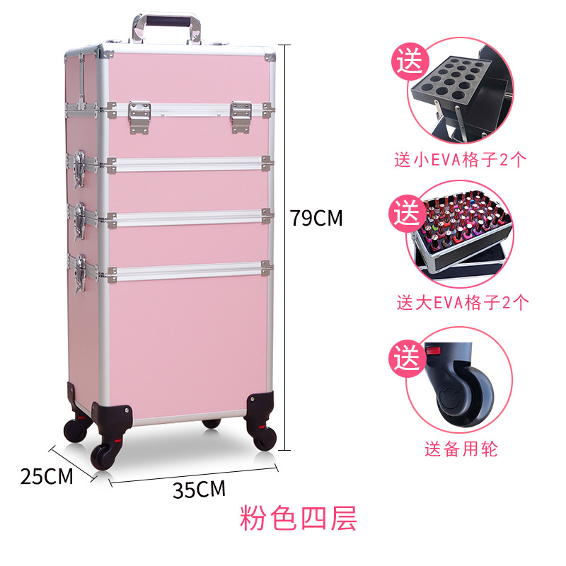 Estuche de cosméticos, barra de tracción, portátil multicapa de gran capacidad, talón profesional, talón de maquillaje, caja de herramientas de tatuaje de uñas para pestañas