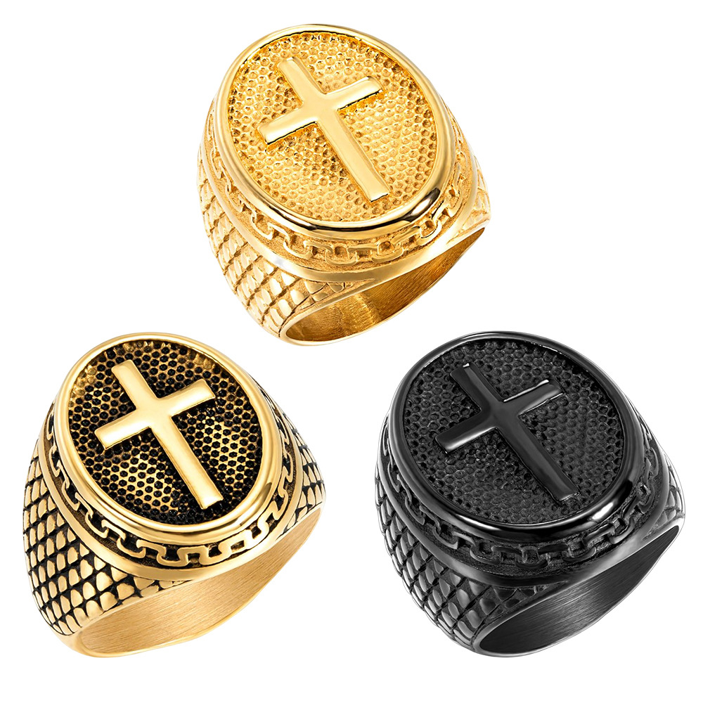 35g Weight Retro Cross Stainless Steel Plating Men's Rings