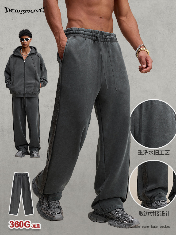 Calle secado 2025, marca de moda americana de otoño y invierno lavado en agua, pantalones de lana retrógrada y veludo para hacer pantalones casuales viejos para hombres