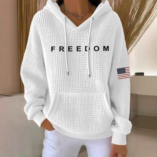 2025跨境亚马逊秋季女士新款freedom 自由和平美国国旗印花女卫衣