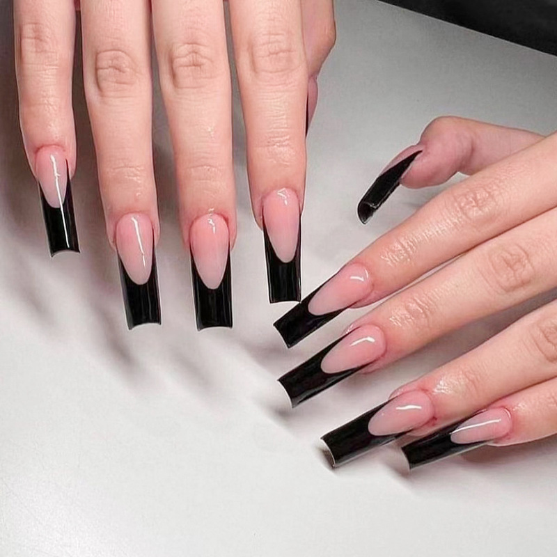 24 pieces per box black French fake nails super long water pipe nail nude all-match fake nails cross-border foreign trade nails