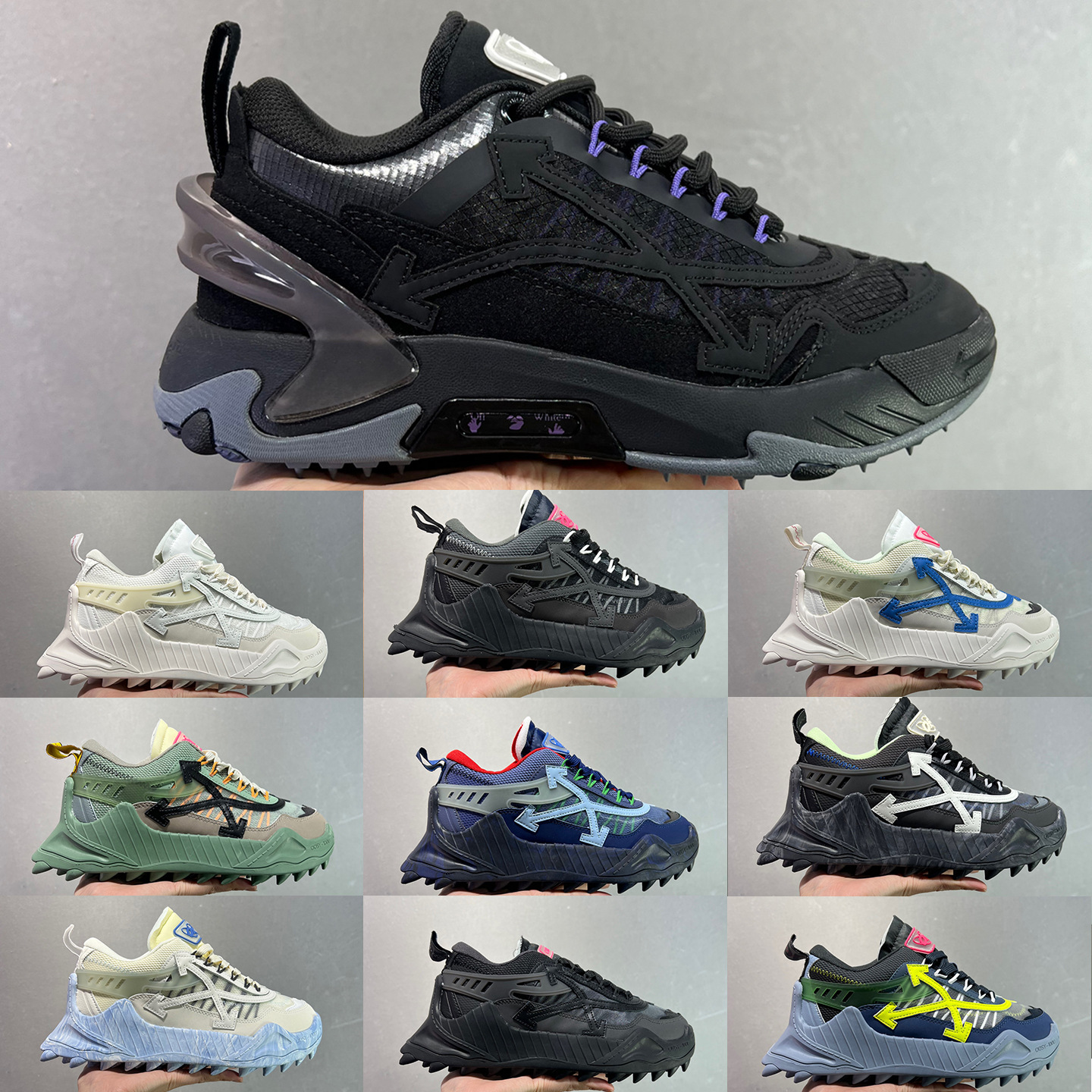 ODSY-1000 Thick-Soled Dad Shoes for Foreign Trade, Arrow-Shaped Color-Block Mesh Height-Increasing Outdoor Casual Shoes for Couples with Serrated Soles