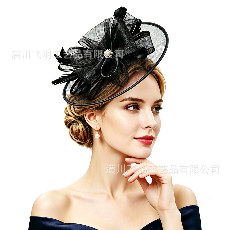 New Amazon Horse Racing Festival Hat Headpiece Vintage Bridal Headpiece Mesh Feather Headpiece Formal Party Hat