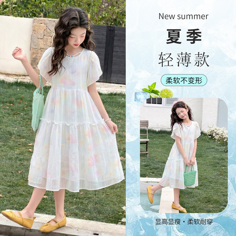 Girls' Dress Summer New Style 2026 Youth Fashion Sweet Princess Dress Kidsren's Summer Fashionable Long Dress