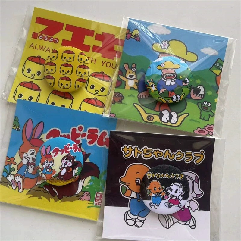 Japanese Retro Cartoon Badge Brooch Pin Buff Bag Decoration 44mm