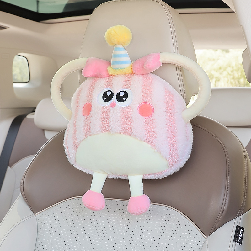 車のヘッドレストと腰の漫画ぬいぐるみカーシート背もたれクッションネックピロー枕かわいい車のインテリア用品女性用|undefined