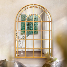 欧式创意轻奢镜子铁艺圆弧复古假窗户装饰镜客厅玄关背景墙面挂件