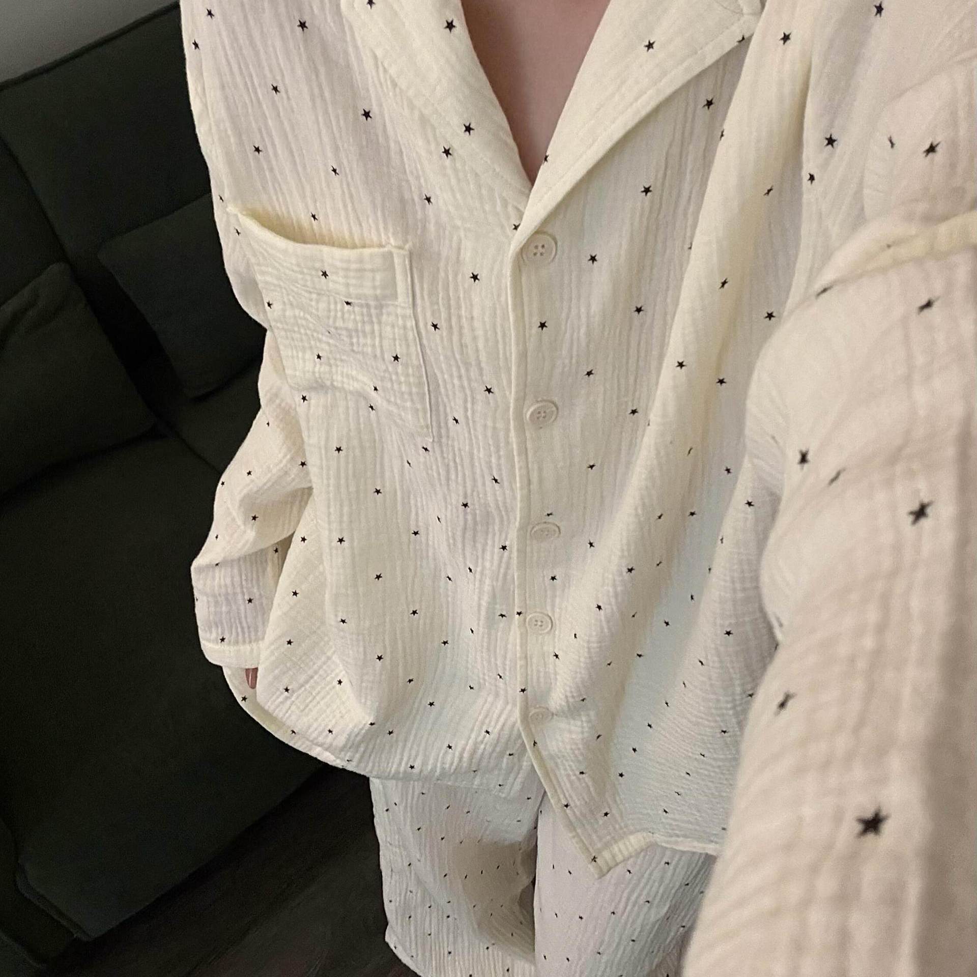 8923 살구색 별무늬 구름 면 긴팔 긴바지