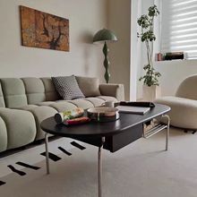 北欧中古黑色茶几椭圆形复古家用不锈钢客厅小户型茶桌简约日式