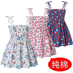 2024夏新款女童連衣裙棉女寶寶沙灘吊帶裙歐美兒童卡通吊帶連衣裙