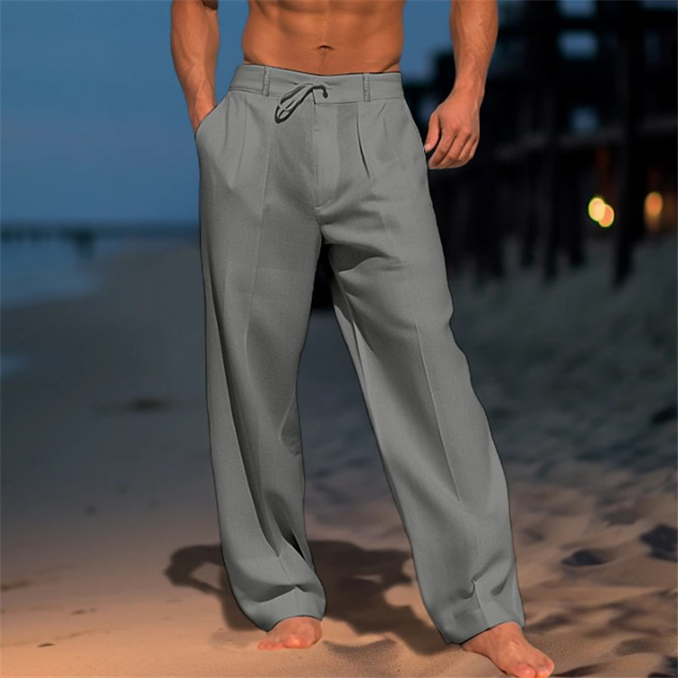 2025 New Men's Linen Trousers Summer Beach Pants Solid Color Comfortable Breathable Casual Vacation
