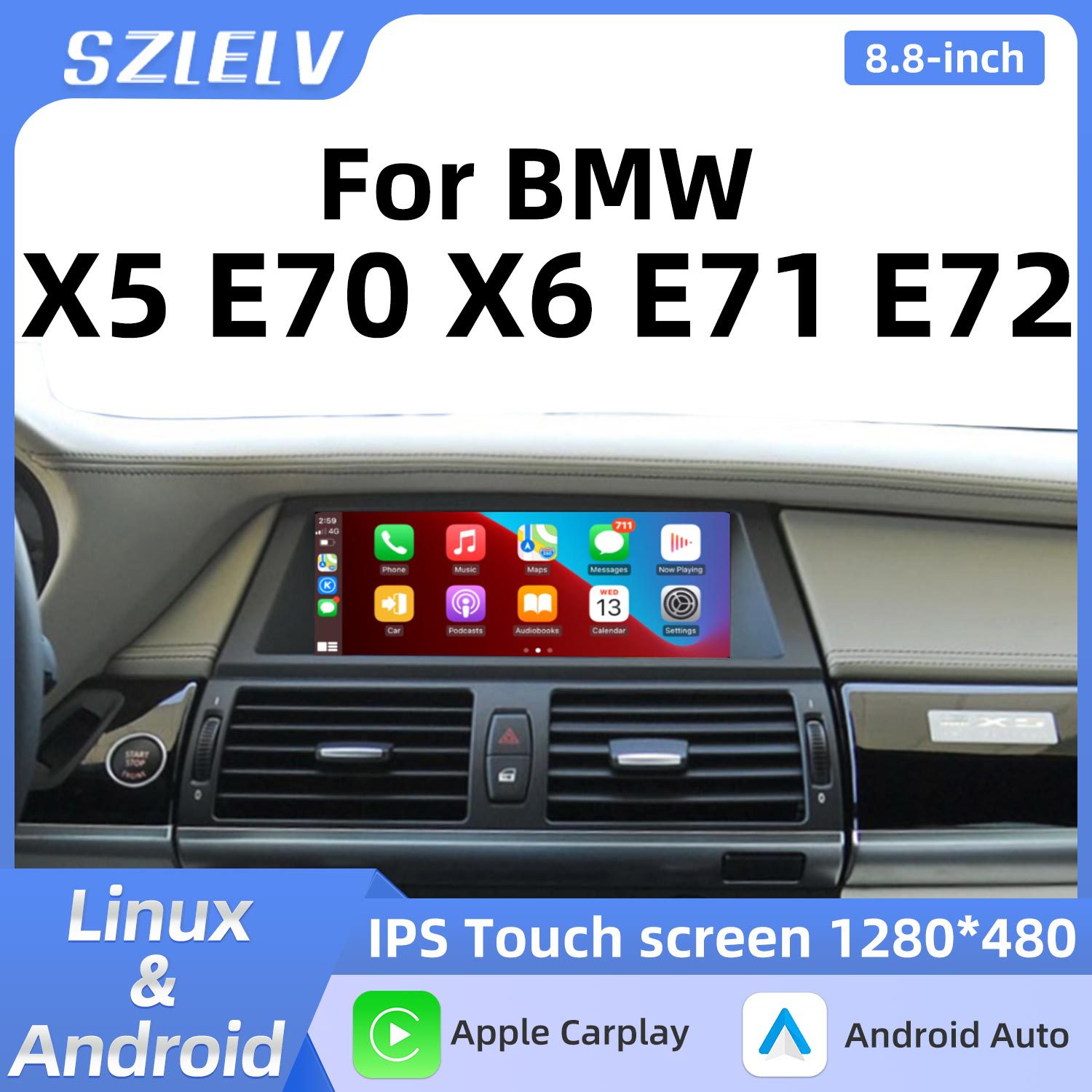 The Central Control Screen Is Used for Bmw X5 E70 X6 E71 E72 2007-2013 Car Navigation and Carplay