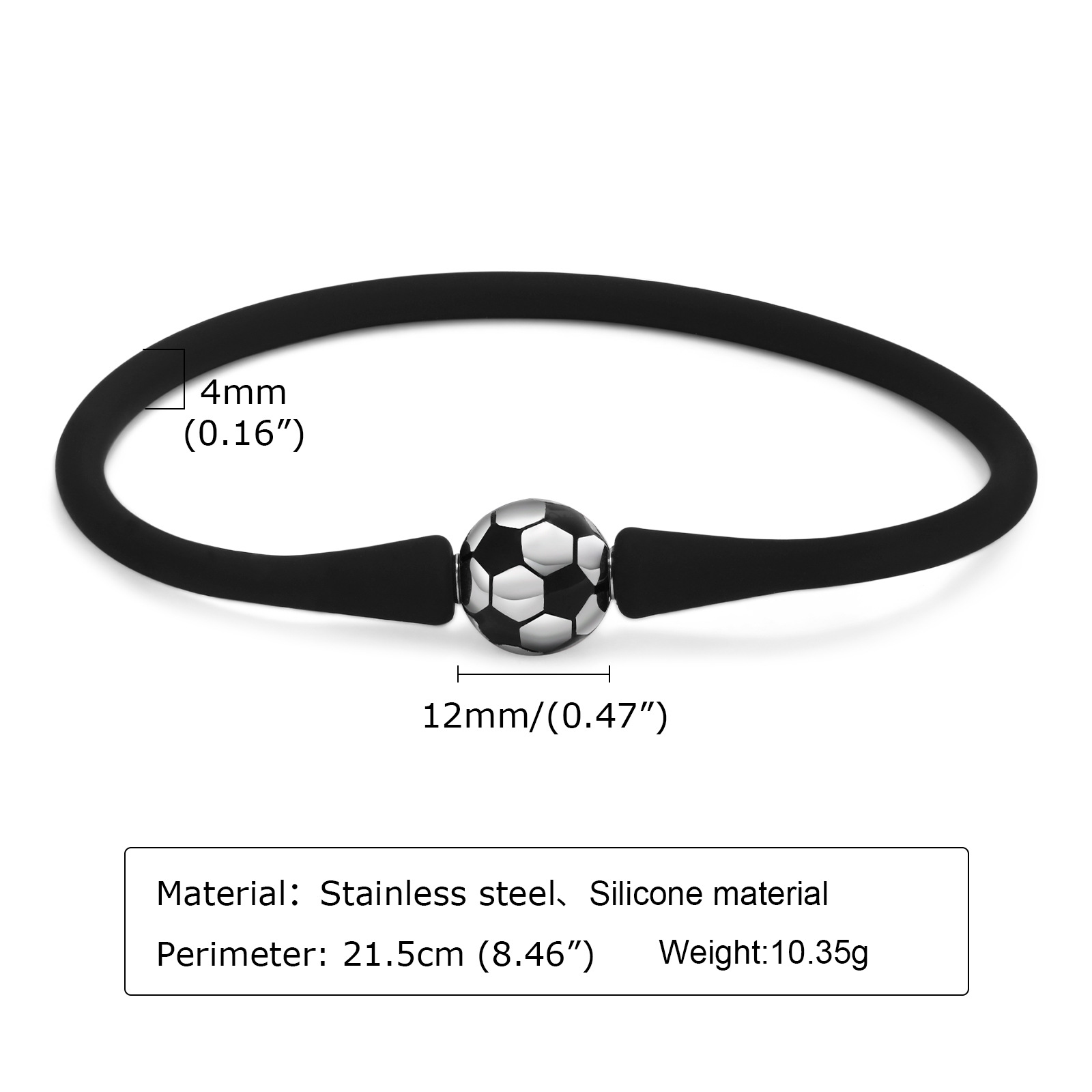 1 Pièce Style Simple Football Acier Inoxydable Gel De Silice Hommes Bracelets display picture 4