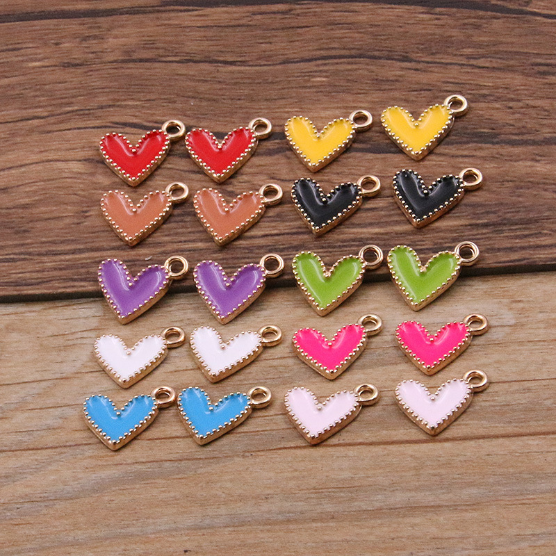 10 Colors 10X13Mm Mini Heart Pendant Kc Gold Enamel Charm Accessory Jewelry Bag Nail Art Decoration