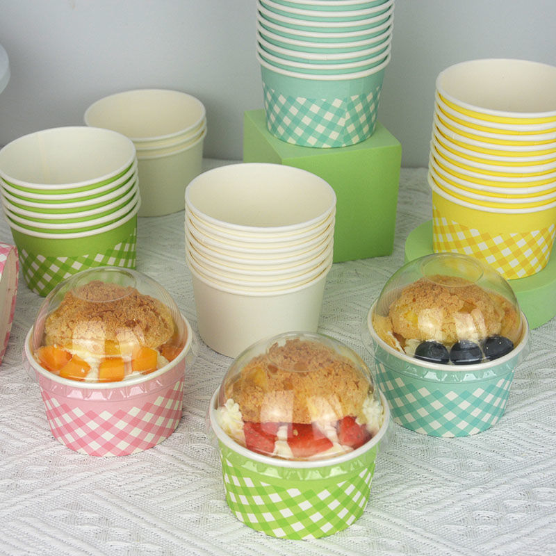 Taza de papel para pastel con cubierta desechable espesación casera puff taza helado postre embalaje tazón resistente a altas temperaturas
