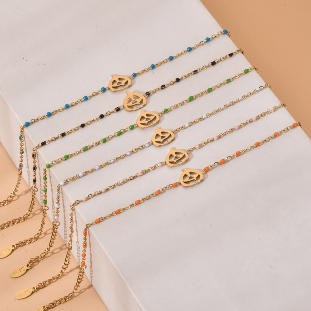13g Weight Bracelets Classification 1 Piece Quantity Party, Festival Occasion Stainless Steel Material Halloween Festival Pumpkin Pattern Women's Gender Plating, Hollow Out Design Cool Style Style Cool Style Pumpkin Stainless Steel Bracelets In Bulk Stainless Steel Bracelets Halloween 9