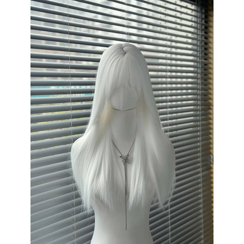 White Wig Female Long Hair Natural Black Long Straight Lolita Dopamine Long Straight Hair Popular JK Full Head Cover White Wig Female Long Hair Natural Black Long Straight Lolita Dopamine Long Straight Hair Popular JK Full Head Cover