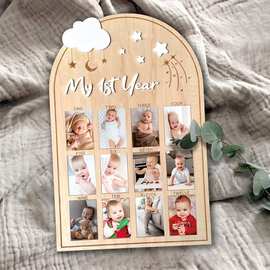 跨境一岁照片板12 个月图片里程碑板我的第一年板生日装饰