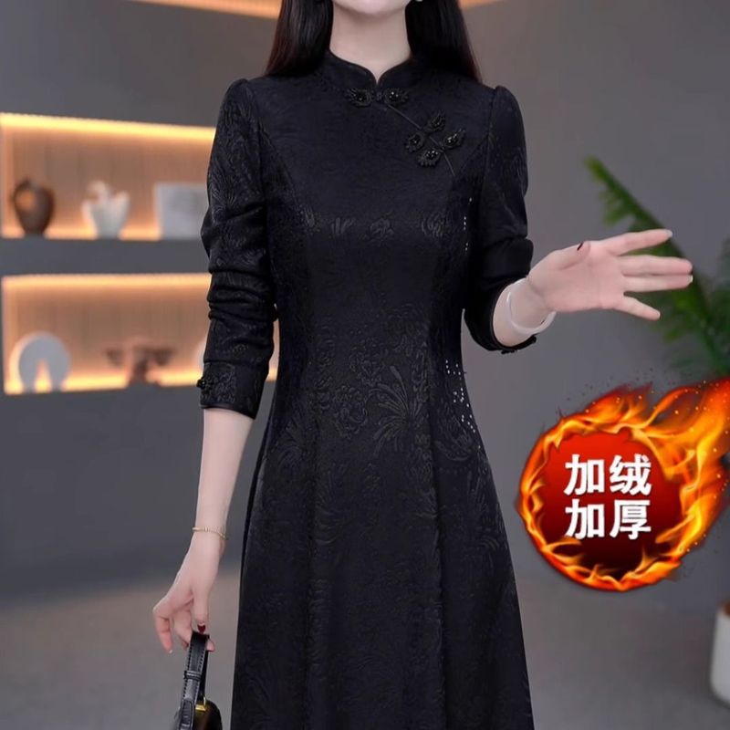 新中式国风复古冬季新款2025洋气显瘦气质大码修身改良旗袍连衣裙|undefined