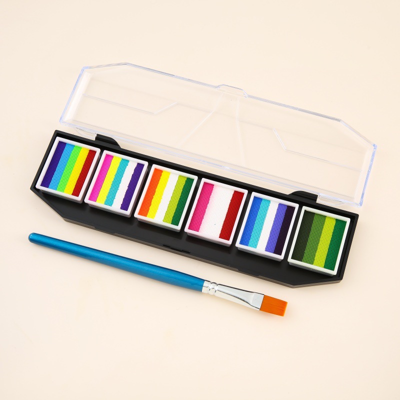 Fábrica al por mayor nueva paleta de 6 colores del arco iris se puede lavar pintura del cuerpo humano pintura facial pintura infantil pintura