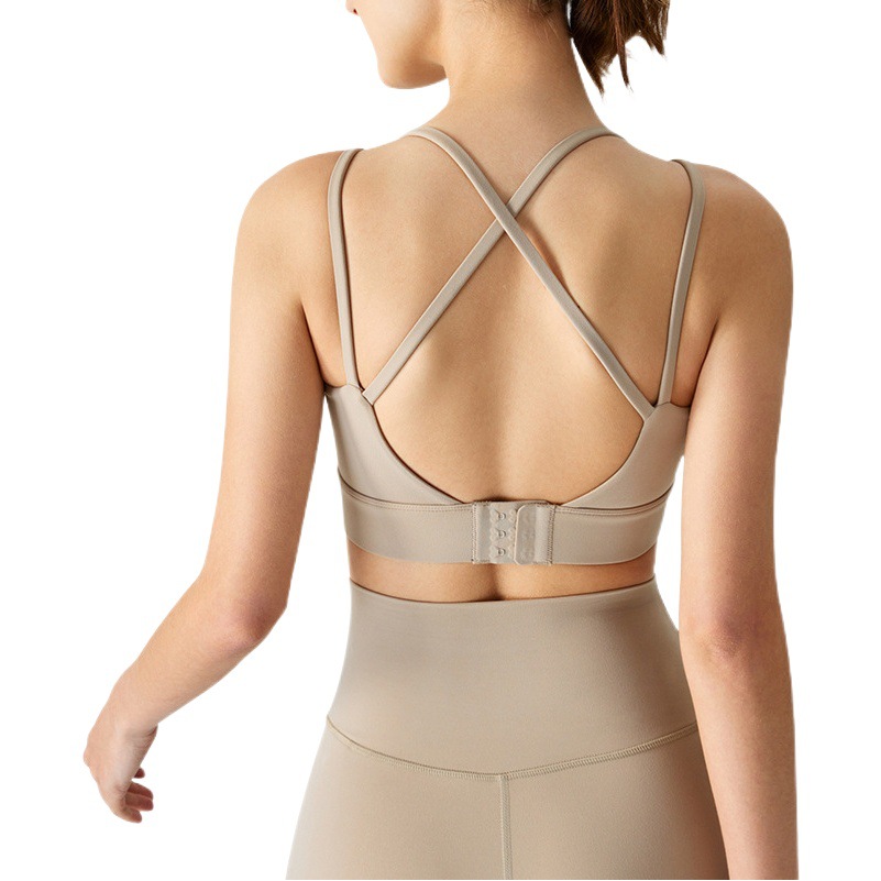 Thin Strap Integrated Fixed Cup Sports Bra, Medium Strength Beauty Back Camisole Bra, Yoga Top Tank Top