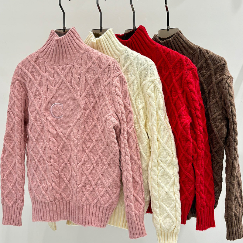 D's Letter Embroidered Rhombus Braided Thick Cashmere Knitwear New Loose Simple Wool Top Long Sleeves