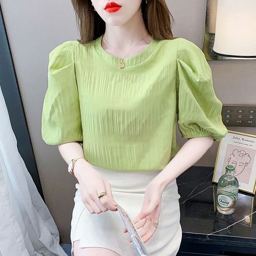 Summer Blouse Chiffon Short Sleeve Top Women's 2025 New Bubble Sleeve Top Elegant Short Europy Style Women's