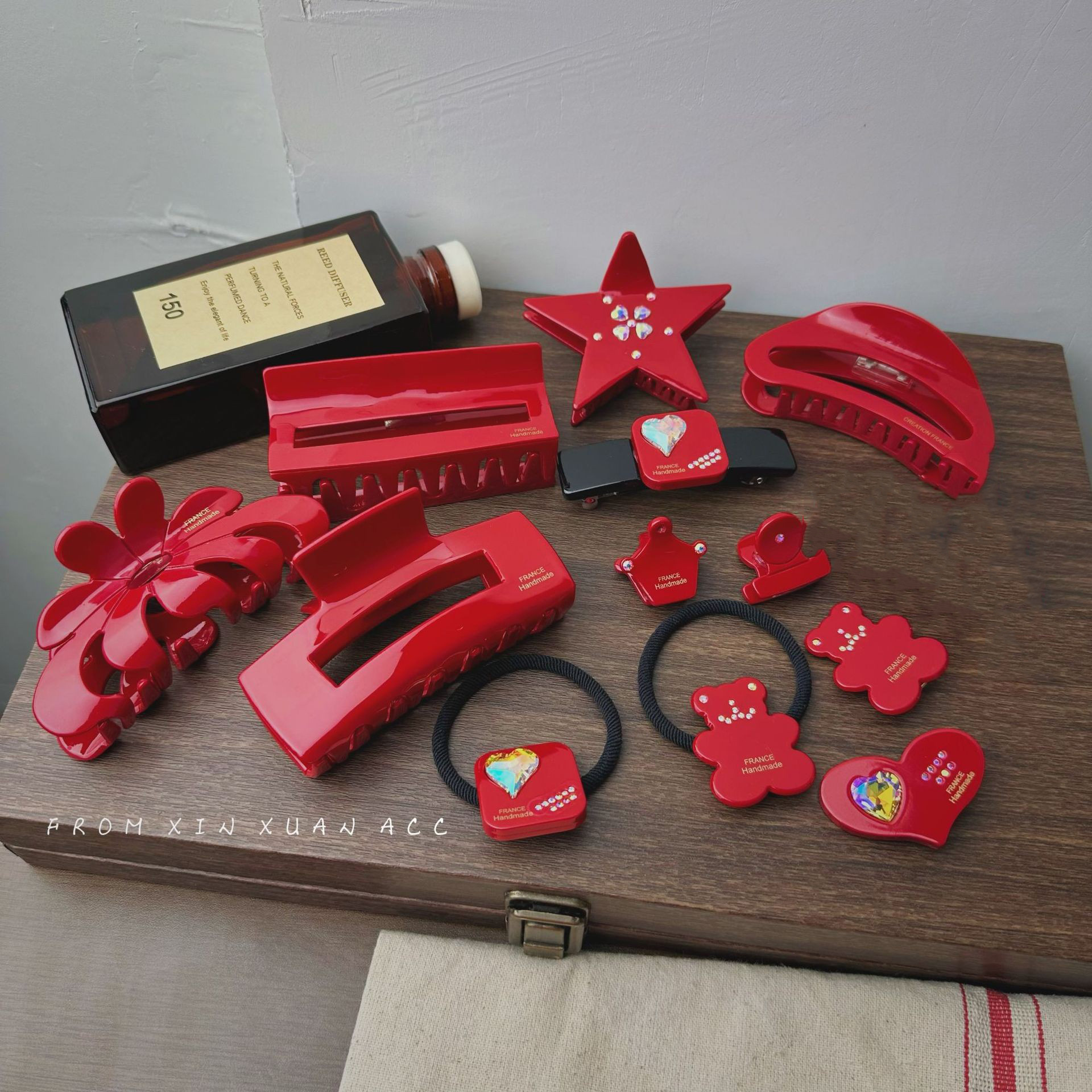 Fermaglio per capelli rosso vintage, fermaglio per capelli in stile francese avanzato, accessorio per capelli rosso vino per donne, capodanno, Natale_voghion.com