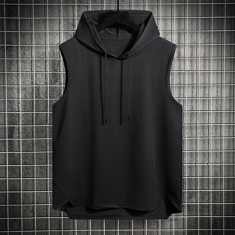 Summer Tops for Men Hong Kong Style New Solid Color Casual Sports Loose Korean Style Youth Hooded Sweatshirt Vest