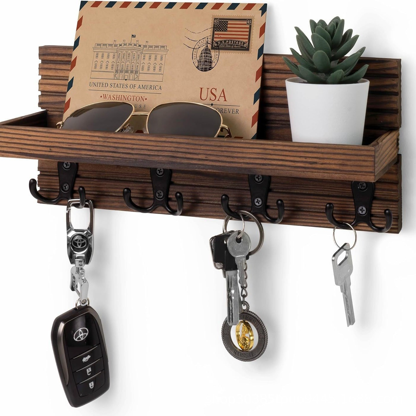 Amazon sala de estar colgante de madera pared colgante de pared estante de almacenamiento colgante de llaves de puerta de entrada marco de madera
