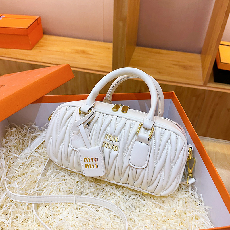 跨境bags2025新款MIU皱褶手提单肩包保龄球女包时尚斜挎枕头包包|undefined