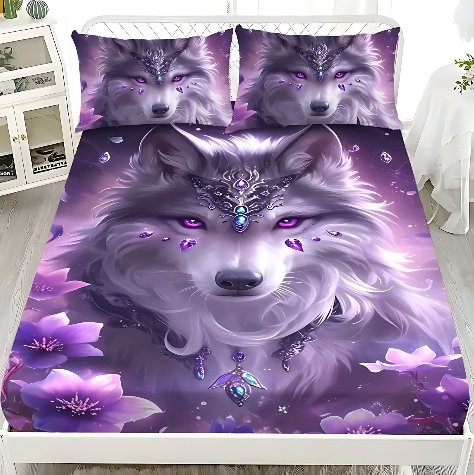 TEMU / JIT Transfronterizo Wolf Dreamcatcher Cama 3D impresión digital camisa colchón kit de ropa de cama se puede diseñar