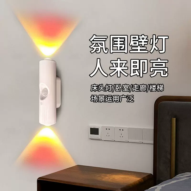 环保双猫眼氛围感应壁灯人来灯亮人走灯灭卧室走廊楼梯床头小夜灯
