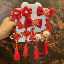 儿童新年发夹批货中国风流苏喜庆小女孩拜年发卡蝴蝶结对夹侧边夹