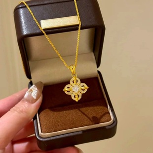 New Chinese style national fashion ancient sand gold diamond cross vajra pendant necklace women's national fashion exquisite high quality necklace