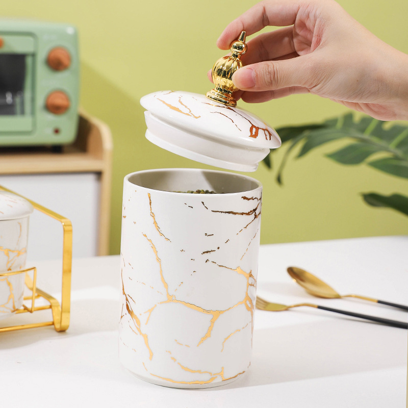 Tanque cerámico simple de sellado, tanque de almacenamiento de decoración de cocina nórdica, tanque de almacenamiento de granos de granos de granos de granos