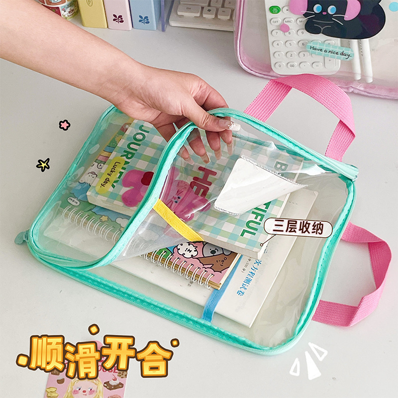 卡通文件袋学生多功能分层整理收纳手提透明资料收纳包办公文件包|undefined