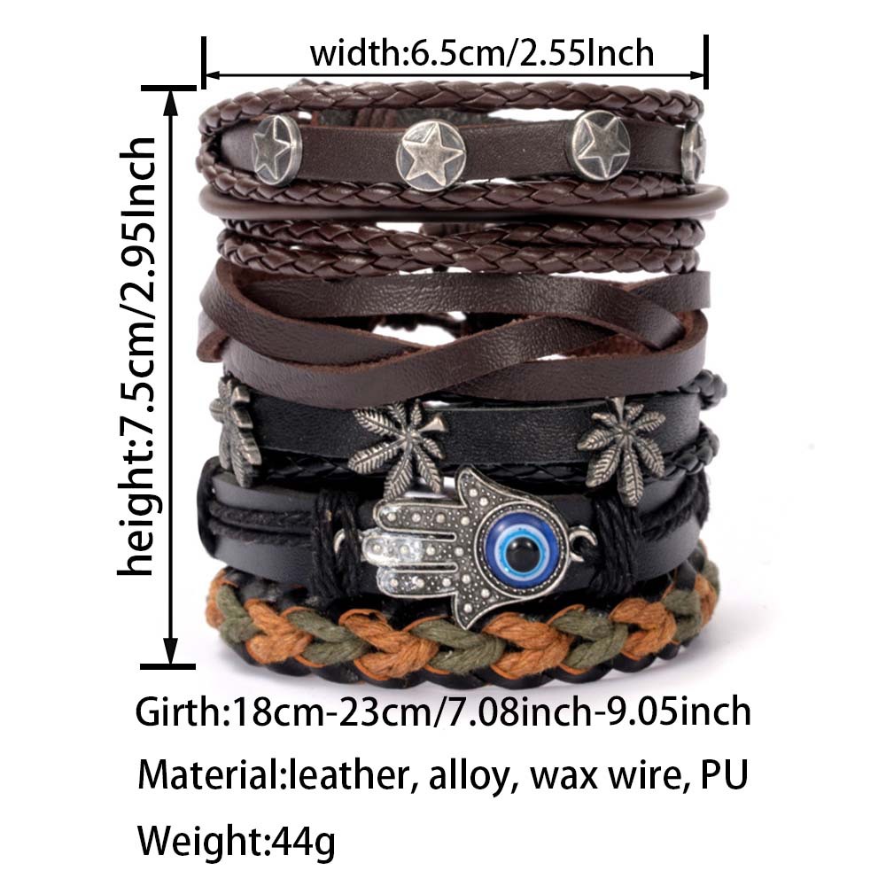 47g Weight Bracelets Classification Pu Leather Chain Material 1 Set Quantity Holiday, Daily Occasion Pu Leather Material Halloween Festival Star, Solid Color, Skull Pattern Men's Gender Layered, Braid Design Casual, Retro Style Casual Retro Star Solid Color Skull Pu Leather Layered Braid Halloween Men's Bracelets Men Cord & Leather Bracelets 4