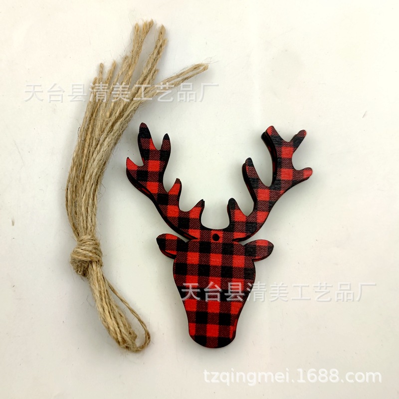 33 rojo y negro Plaid SERIE DE Navidad madera chips colgantes decorativos de Navidad se pueden combinar libremente con 10 piezas en un paquete