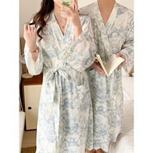 实拍2026春季新款睡袍女秋可爱小熊浴袍长款和服ins睡衣家居服