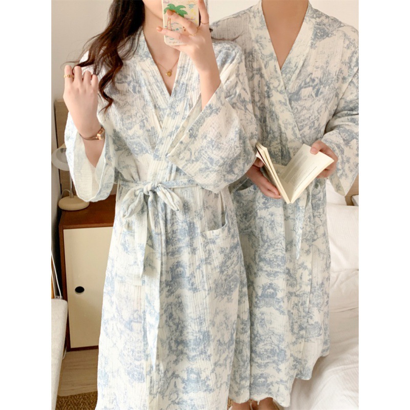 实拍2026春季新款睡袍女秋可爱小熊浴袍长款和服ins睡衣家居服