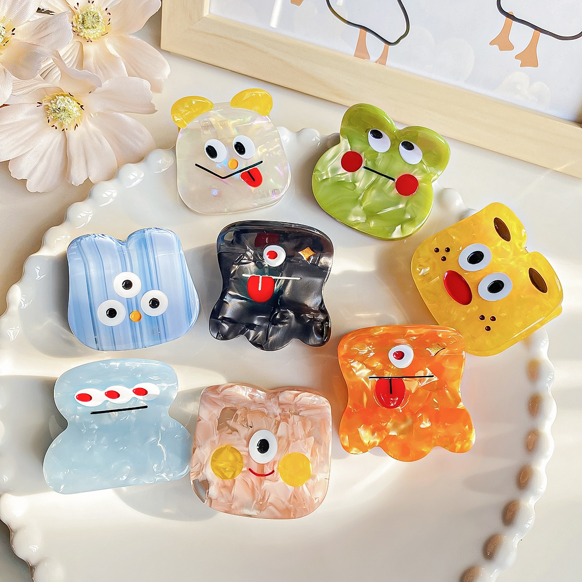 Baifeiya kleine Acetat-Haarspange, süße kleine Monster-Haarnadel, Geisterpferdchen, Mädchen, Herz-Haarspange, hoher Pferdeschwanz, Haarschmuck, Kopfschmuck_voghion.com