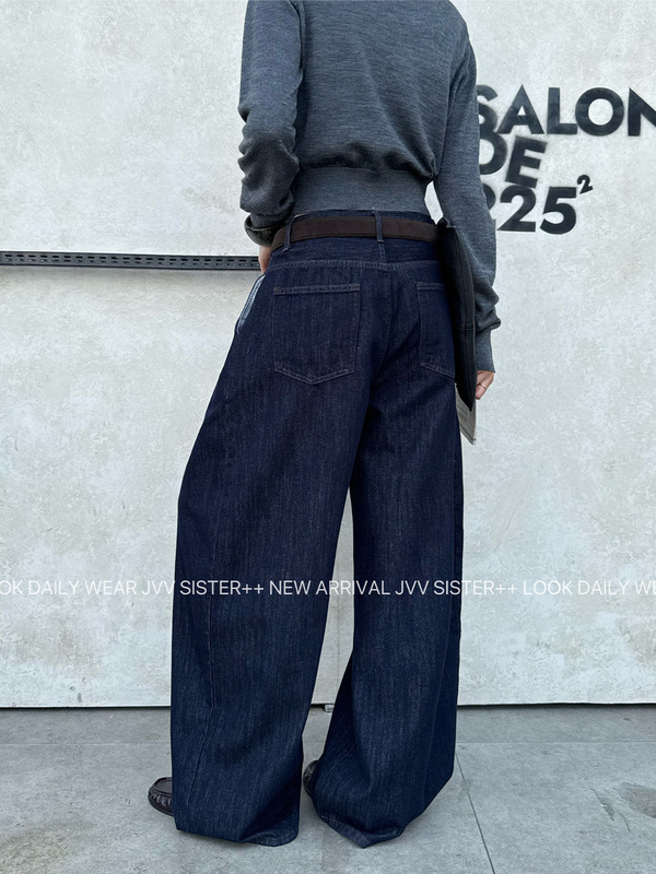 JVV十三行2025秋季新款美式复古水洗牛仔裤宽松垂感弯刀裤女71222|undefined