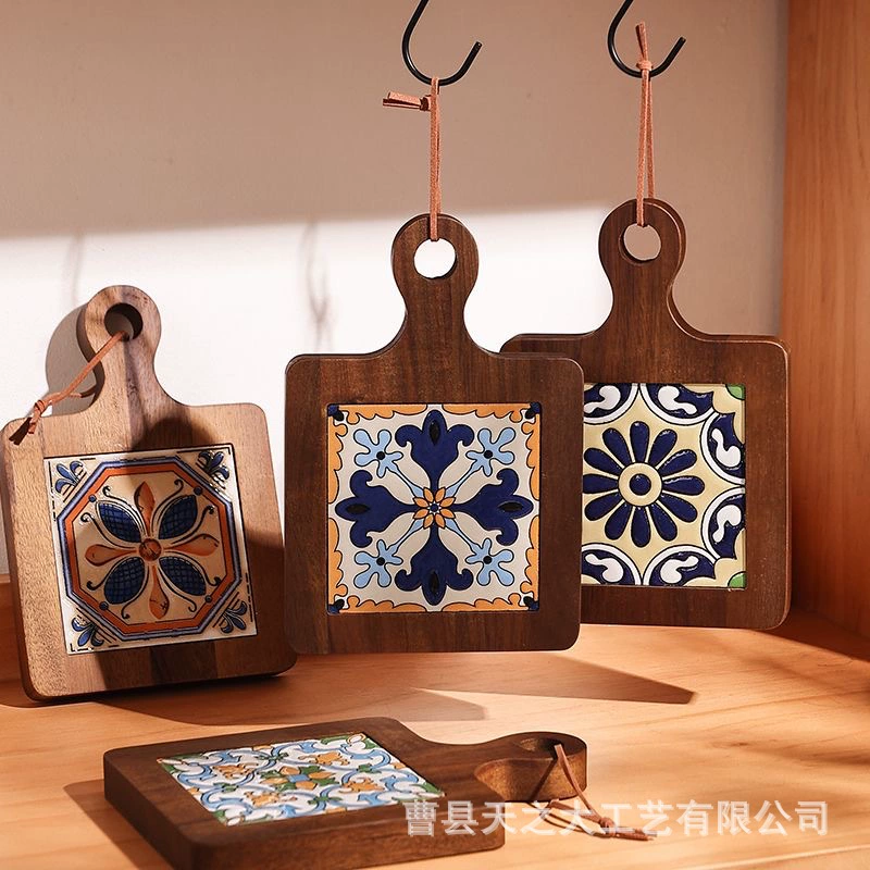 Новая деревянная плитка подставка настольная чаша и блюдо изоляционный коврик с ручкой чашка воды чайный сервиз коврик Закусочная коврик для песка