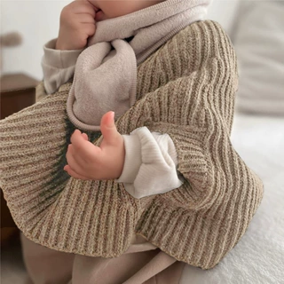 韩版秋冬毛衣斗篷女宝宝大披肩外套小童秋色系毛衫针织披风