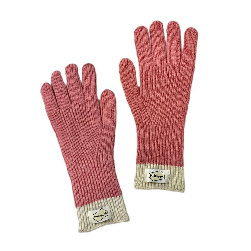 Guantes de punto para mujeres otoño y invierno nuevos guantes de dedo coreanos salvajes de color de montaje al aire libre guantes de dedo calientes