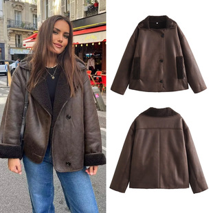 Foreign Trade Women's Clothing Wholesale 2025 Spring & Fall New Casual Fur Integrated Lapel Double-Sided Jacket B88681