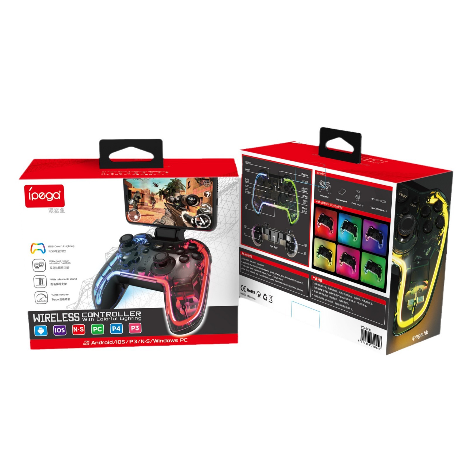 Switch/PS3/PC COMPUTER/Android IOS teléfono móvil inalámbrico Bluetooth GamePad luminoso vibración continua pelo RGB