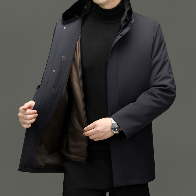 Brand High-End down Jacket for Middle-Aged Men, Fox Fur Collar, Casual Mid-Length Thickeneded Golden Mink Fur Jacket